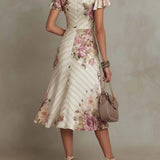 Alba - Élégante robe midi en satin floral rétro