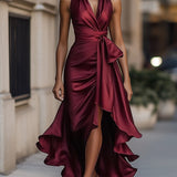 Satin Drapé Robe à la Taille
