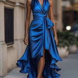 Satin Drapé Robe à la Taille