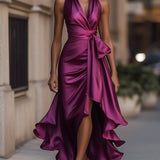 Satin Drapé Robe à la Taille