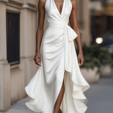 Satin Drapé Robe à la Taille