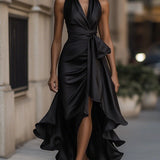 Satin Drapé Robe à la Taille