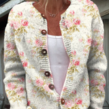 Ninon | Cardigan à fleurs roses et feuilles vertes