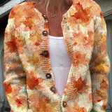 Coralie | Cardigan tricoté à feuilles d’érable automnales