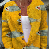 Sidonie | Cardigan boutonné à imprimé vintage de sardines
