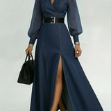 Sina | robe denim maxi, manches patchwork-organza