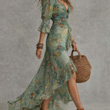 Aurora - Robe longue florale boho à ourlet asymétrique romantique