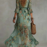 Aurora - Robe longue florale boho à ourlet asymétrique romantique