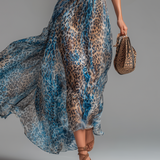 Selvaggia - Robe longue en chiffon à imprimé léopard et épaules dénudées