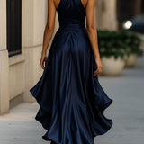 Satin Drapé Robe à la Taille