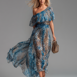 Selvaggia - Robe longue en chiffon à imprimé léopard et épaules dénudées
