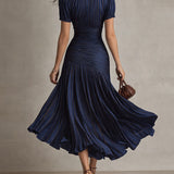 Adriana - Robe midi en satin à rayures vintage