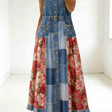 Carina | Jupe maxi jean patchwork fleuri
