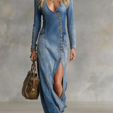 Amalia | Robe maxi jean décolleté V