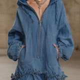 Rosalie | Robe denim volants et capuche