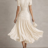 Adriana - Robe midi en satin à rayures vintage