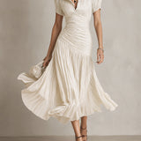 Adriana - Robe midi en satin à rayures vintage