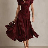 Adriana - Robe midi en satin à rayures vintage