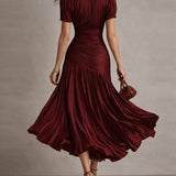 Adriana - Robe midi en satin à rayures vintage