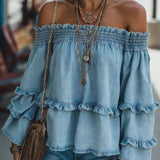 Corinne | Blouse en jean épaules dénudées