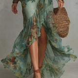 Aurora - Robe longue florale boho à ourlet asymétrique romantique