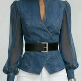 Mia | Blouse en jean manches organza