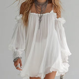 Robe Mini Flottante Style Bohème avec Épaules Dénudées