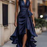 Satin Drapé Robe à la Taille