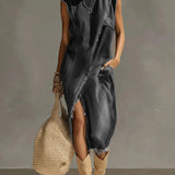 Frida | Robe en denim col montant