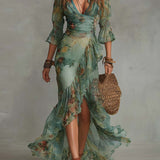 Aurora - Robe longue florale boho à ourlet asymétrique romantique