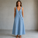 Elena | Robe salopette en jean boutonnée