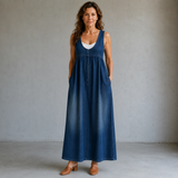 Carmen | Robe denim longue à bretelles