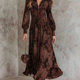 Robe Longue avec Imprimé Vintage Élégant