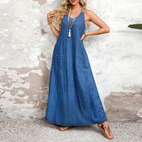 Fiona | Robe maxi jean décolleté V