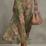 Serena - Robe longue verte à fleurs en chiffon avec décolleté halter