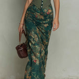 Giorgia - Robe longue à rayures florales avec bordure en dentelle rétro