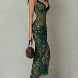 Giorgia - Robe longue à rayures florales avec bordure en dentelle rétro