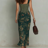 Giorgia - Robe longue à rayures florales avec bordure en dentelle rétro