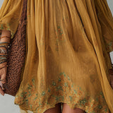 Robe Mini Jaune en Mousseline Florale Épaules Dénudées