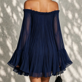 Robe Mini à Manches Évasées avec Volants et Épaules Dégagées
