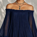 Robe Mini à Manches Évasées avec Volants et Épaules Dégagées