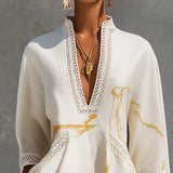 Robe Mini Viscose Imprimée Or Ivoire