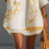 Robe Mini Viscose Imprimée Or Ivoire