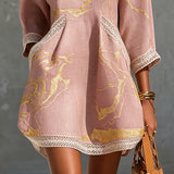 Robe Mini Col V Imprimée en Or Rose
