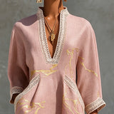 Robe Mini Col V Imprimée en Or Rose