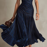 Adriana - Robe midi en satin à rayures vintage