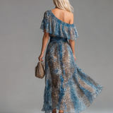 Selvaggia - Robe longue en chiffon à imprimé léopard et épaules dénudées