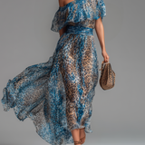 Selvaggia - Robe longue en chiffon à imprimé léopard et épaules dénudées