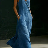 Elena | Robe salopette en jean boutonnée