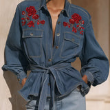 Adriana | veste en jean, roses brodées